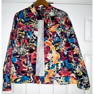 Additions By Chico's Womens Jacket Sz 1 US 8 Multicolor Open Front Flap Pockets